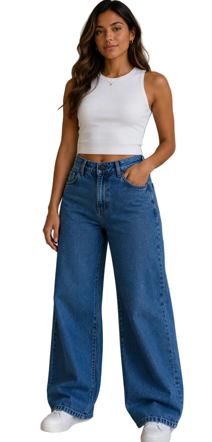 Calça Inspiração Wide Leg Botão Preto 822