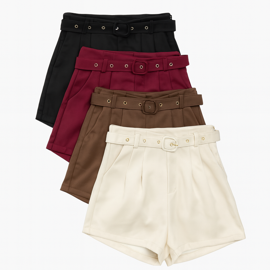 Short Alfaiataria C/Cinto Tecido Monocromático