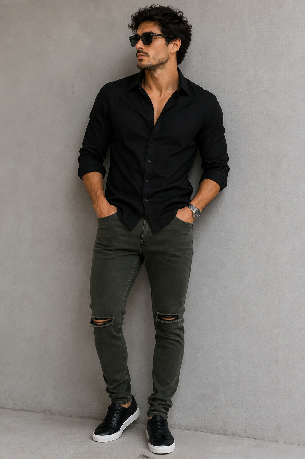 Calça Liminar Jeans Rasgado Verde Musgo 9485