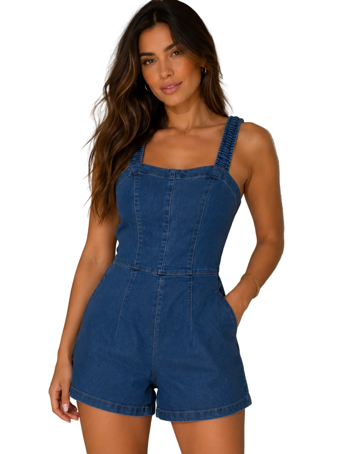 Macaquinho jeans alças