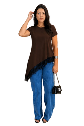 Blusa renda manga curta