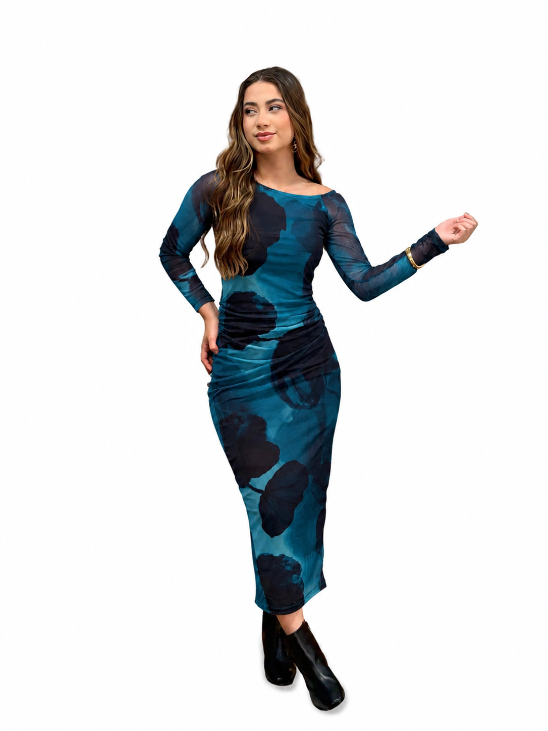 Vestido estamp. tule manga