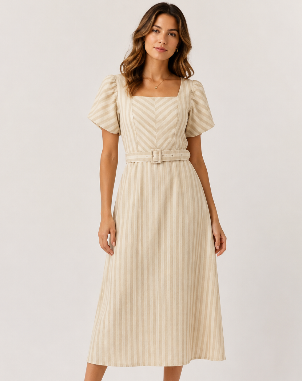 Vestido Linho Listrado M/C