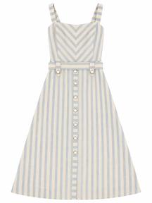 Vestido Linho Listrado Botões