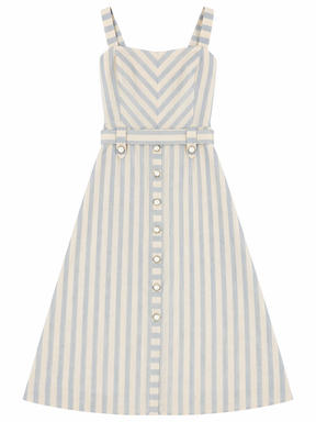 Vestido Linho Listrado Botões