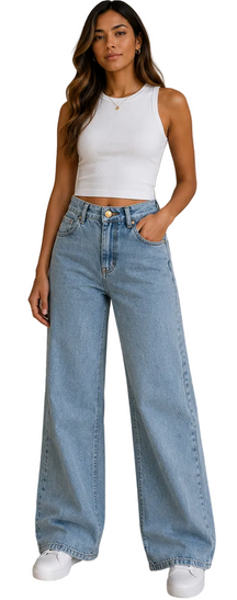 Calça Inspiração Wide Leg Botão Dourado 9977