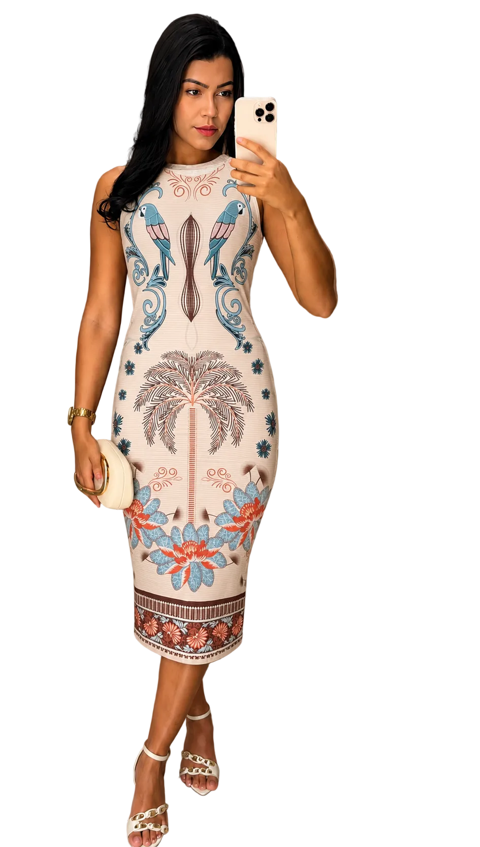 Vestido Canelado Estampado Mach