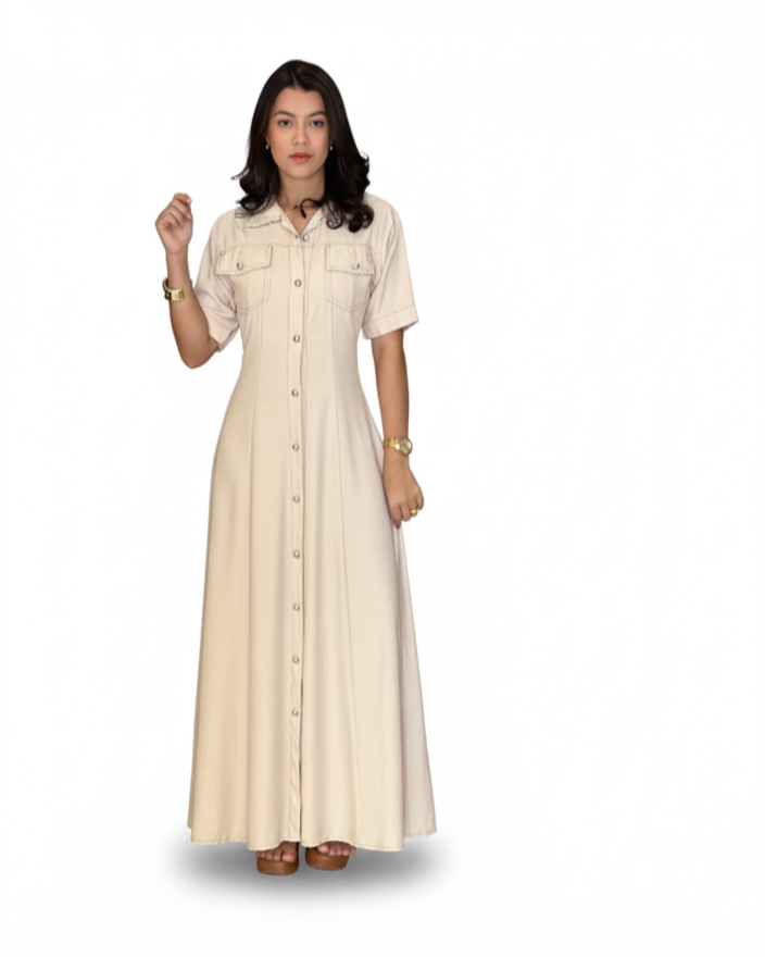 Vestido M/C Longo Botões