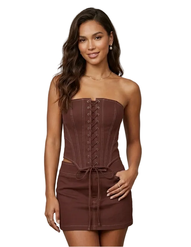 Conjunto corselet longo amarração