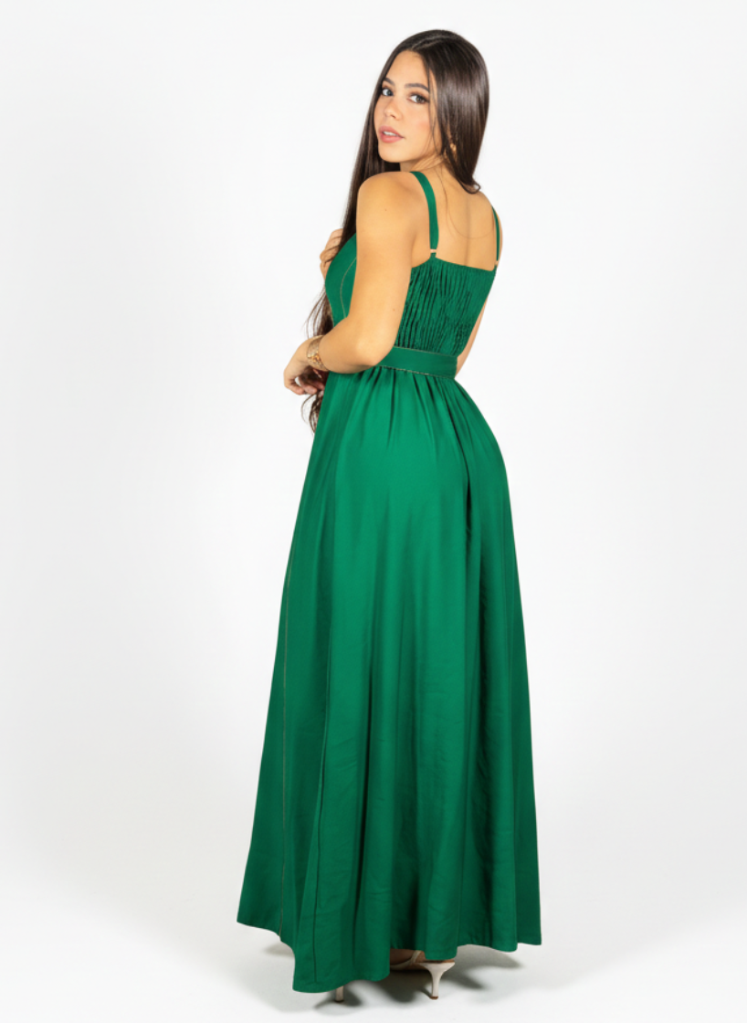 Vestido Longo Bicolor Cinto