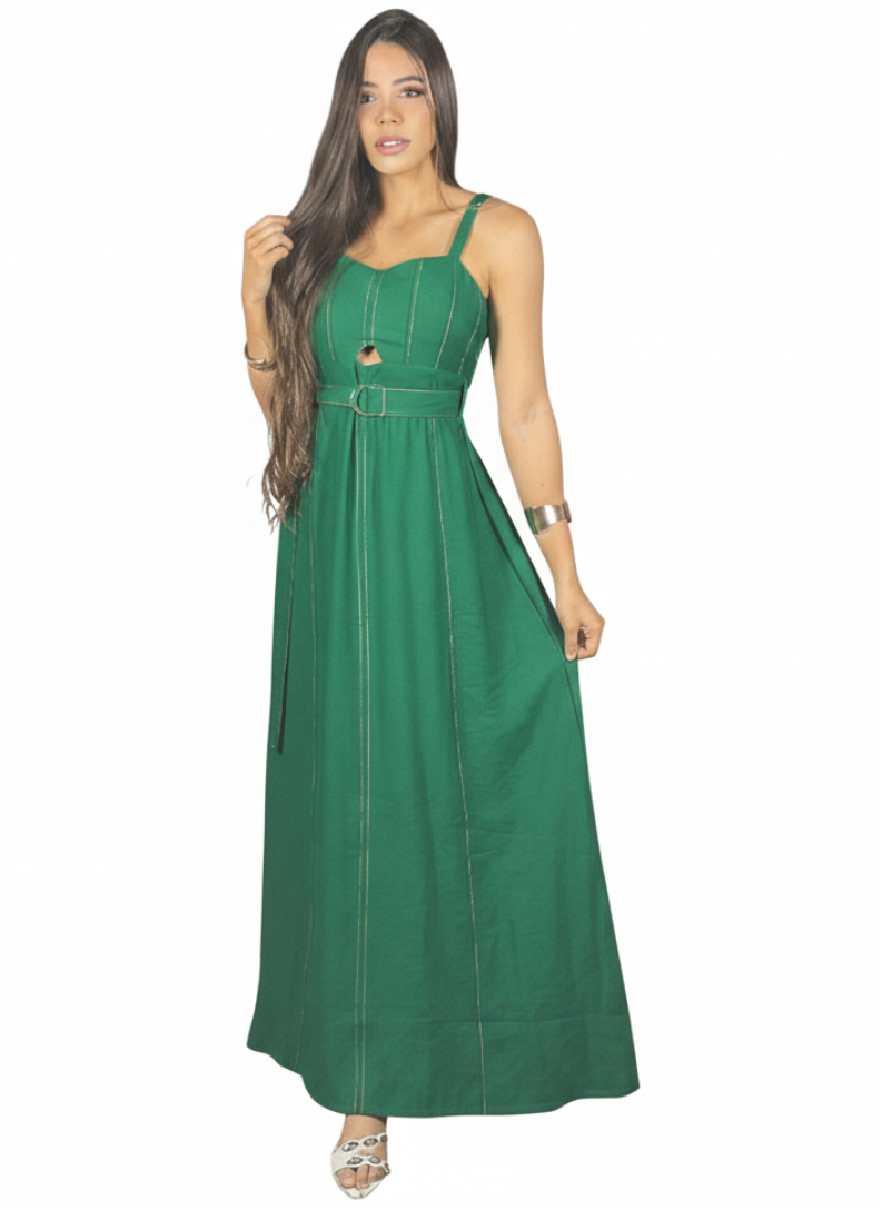 Vestido Longo Bicolor Cinto