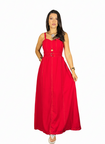 Vestido Longo Bicolor Cinto