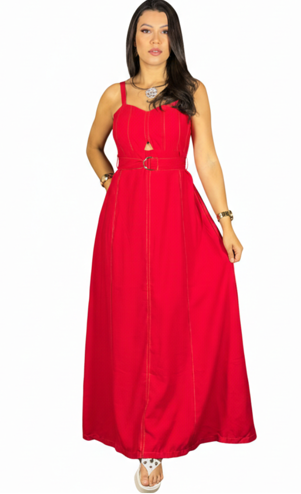Vestido Longo Bicolor Cinto