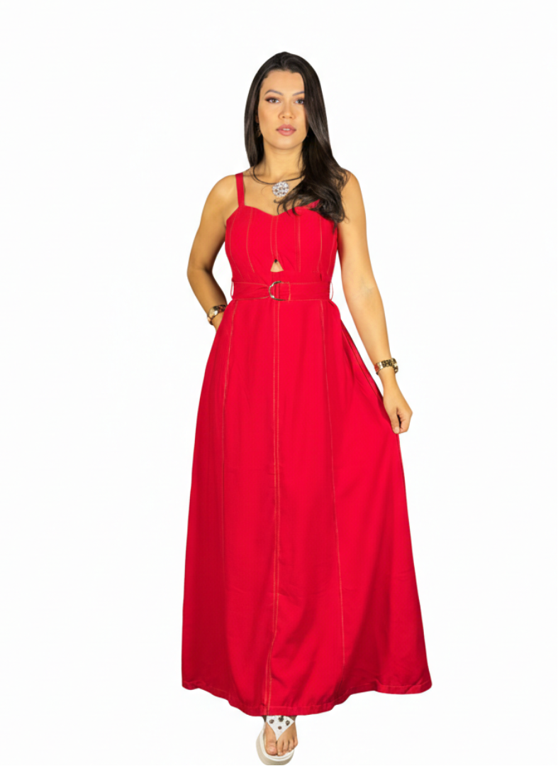 Vestido Longo Bicolor Cinto