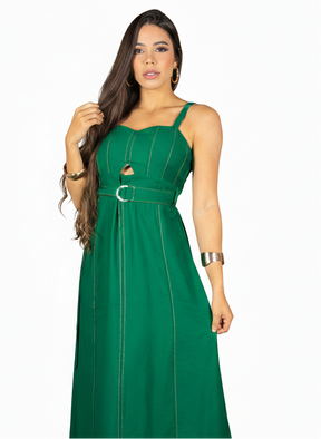 Vestido Longo Bicolor Cinto