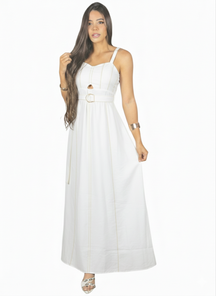 Vestido Longo Bicolor Cinto