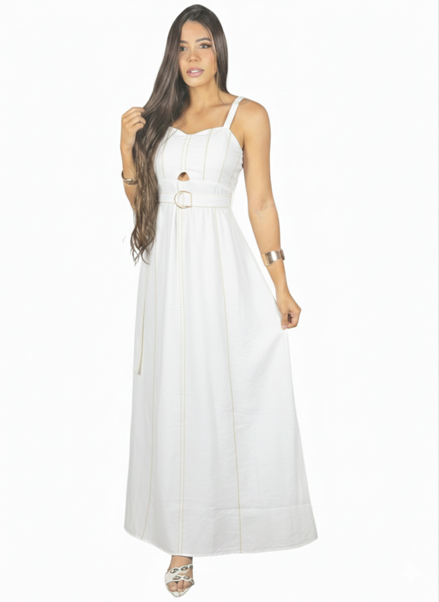Vestido Longo Bicolor Cinto