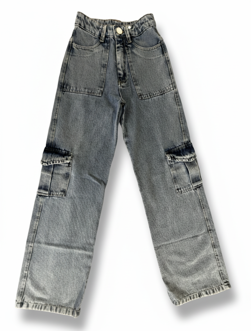 Calça Wide Leg Cargo Insp Botão Dourado