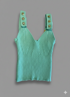 Cropped Tricot Alças Botões
