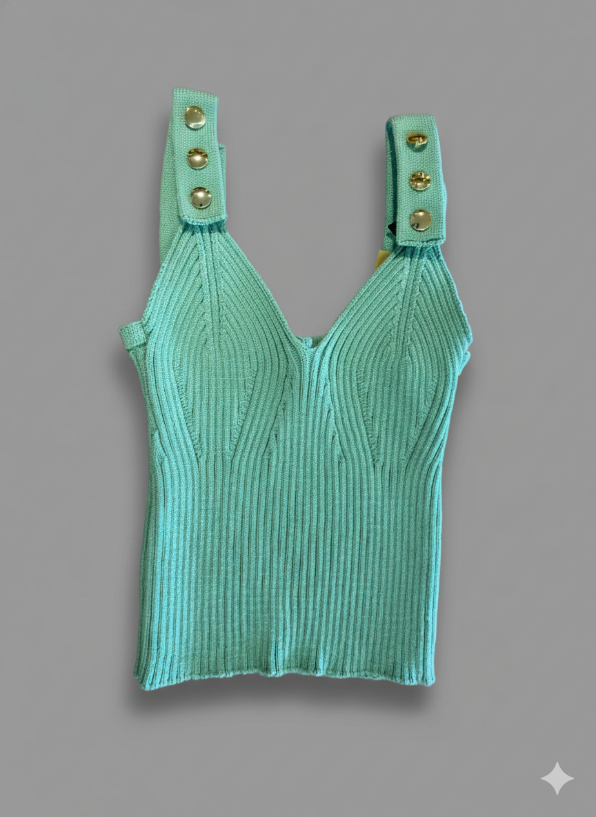 Cropped Tricot Alças Botões