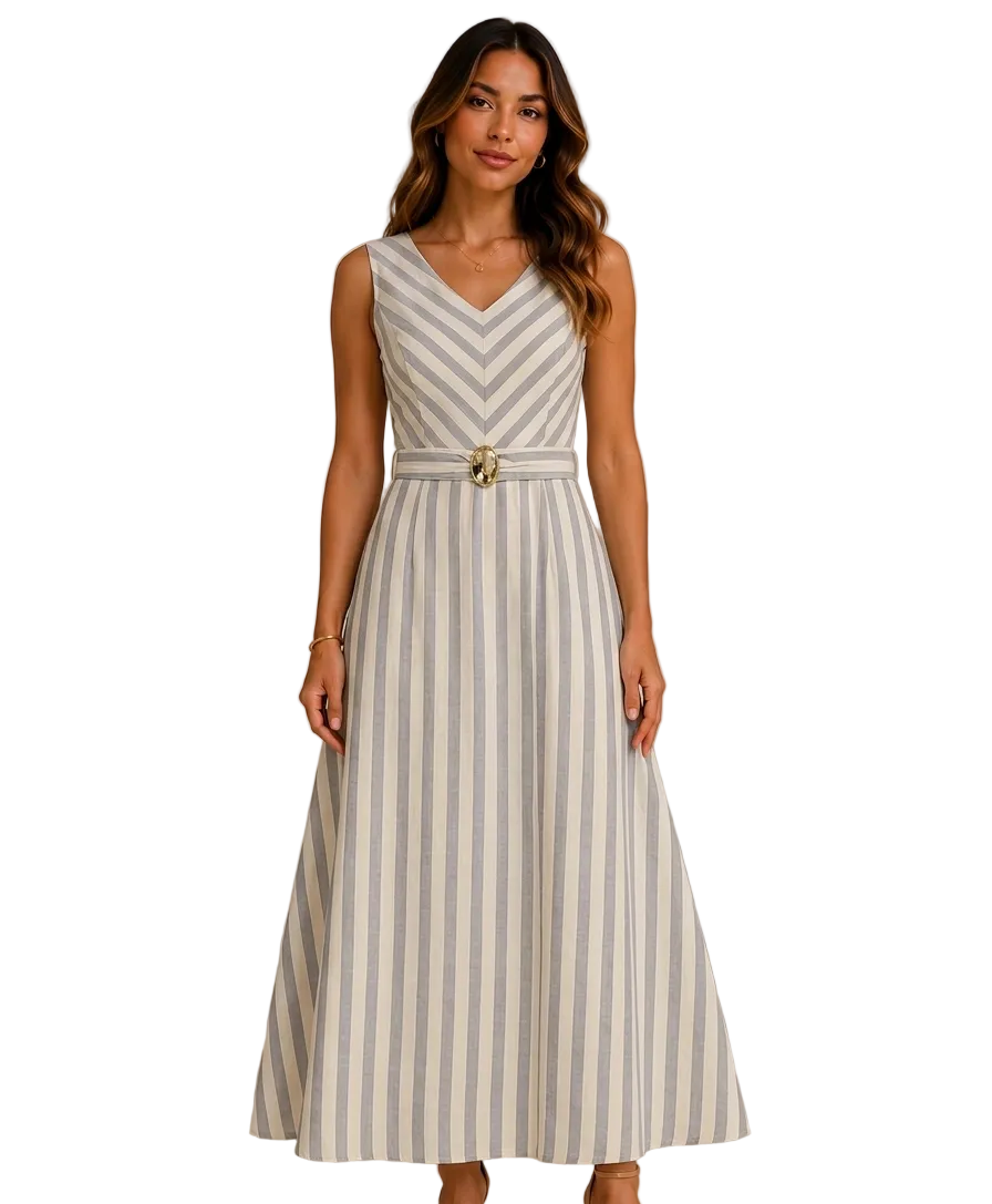 Vestido Linho Listrado