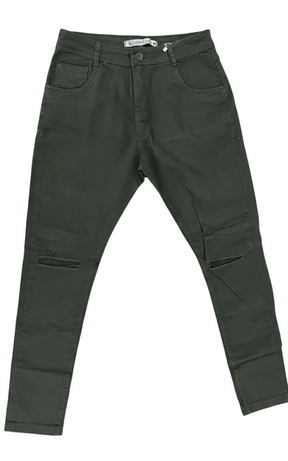 Calça Liminar Jeans Rasgado Verde Musgo 9485