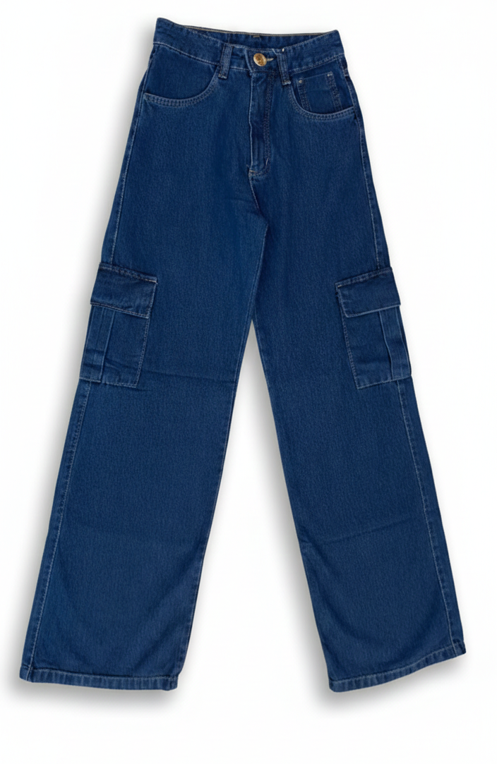 Calça Wide Leg Cargo Insp Botão Dourado