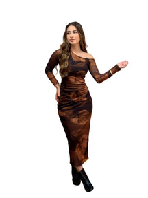Vestido estamp. tule manga