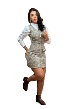 Vestido Texturizado botões xadrez