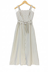 Vestido Linho Listrado Botões