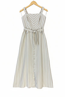 Vestido Linho Listrado Botões