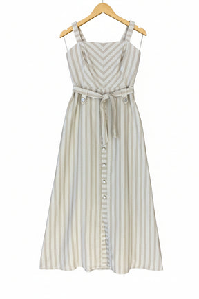 Vestido Linho Listrado Botões