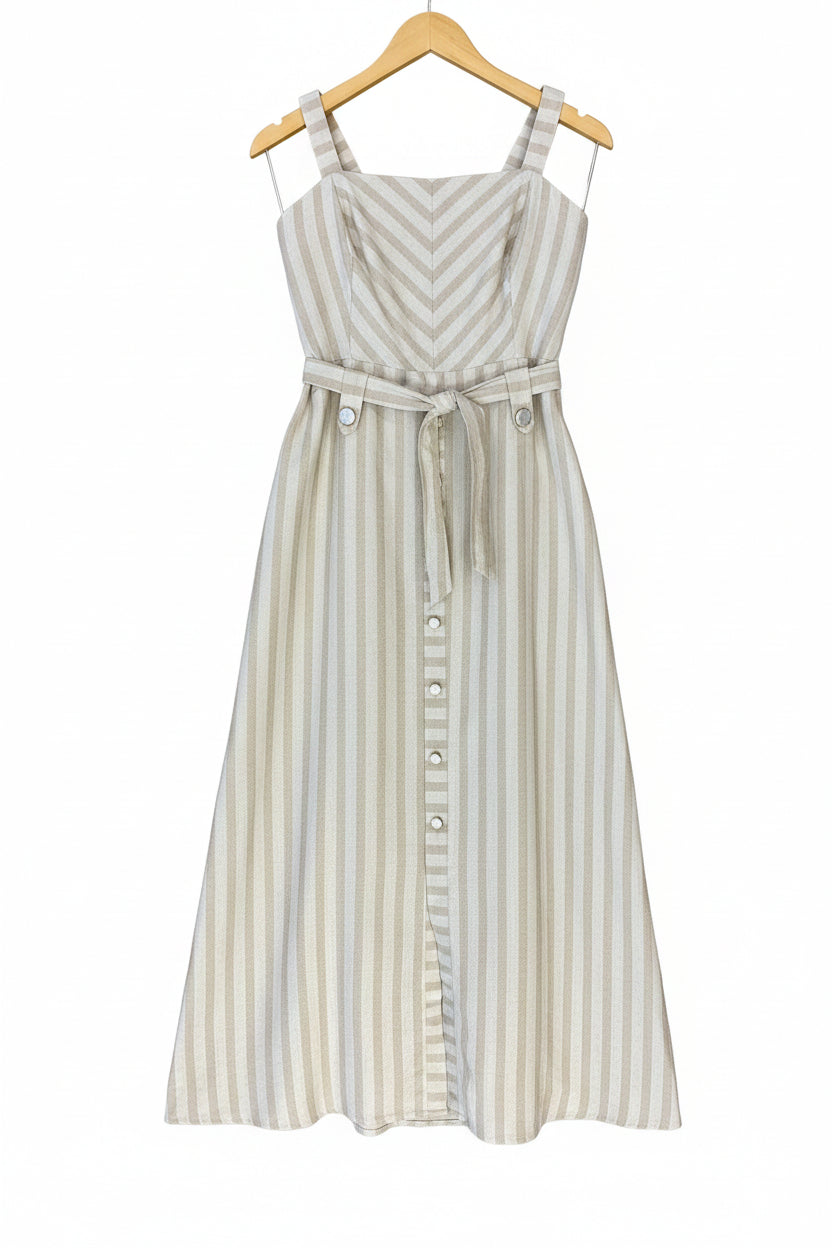 Vestido Linho Listrado Botões