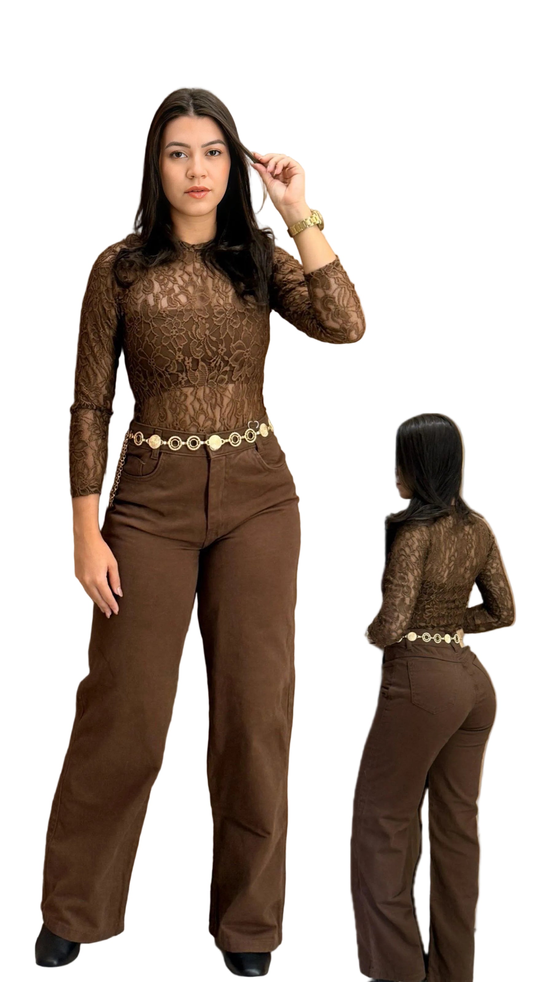 Body manga longa renda