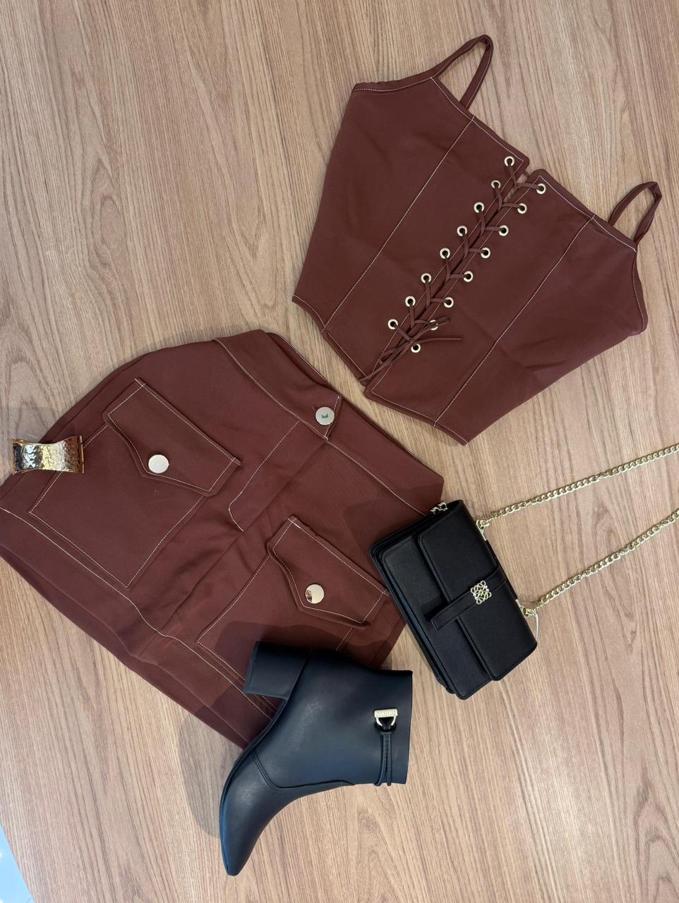 Conjunto saia cargo corselet