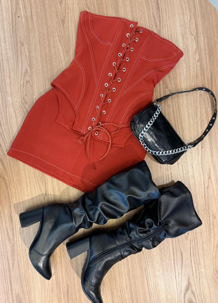 Conjunto corselet longo amarração