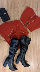 Conjunto corselet e saia c/ amarração