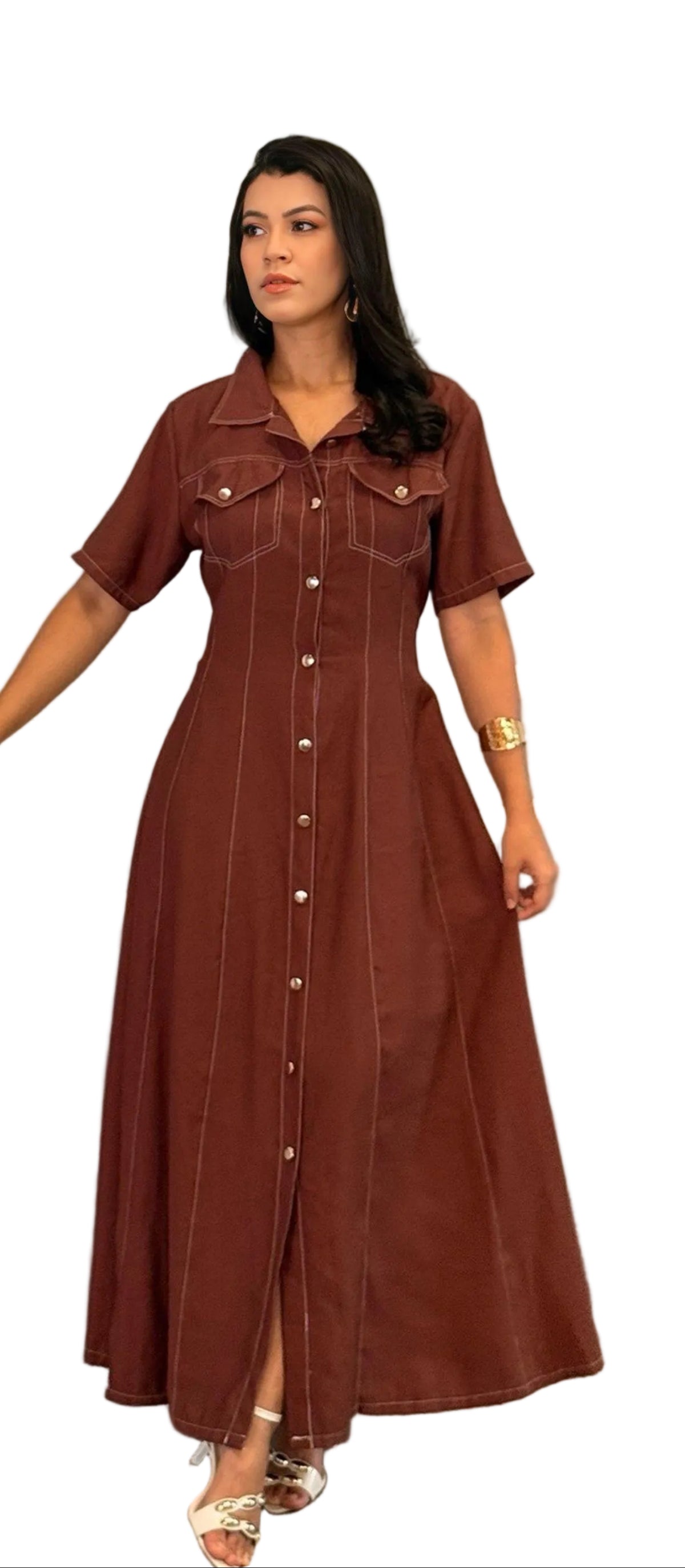 Vestido M/C longo botões