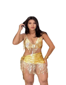 Conjunto Saia Em Amarração Lantejoulas 9644
