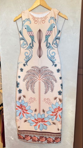 Vestido Canelado Estampado Mach