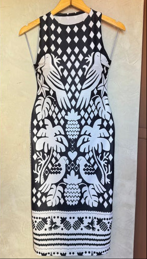 Vestido Canelado Estampado Mach