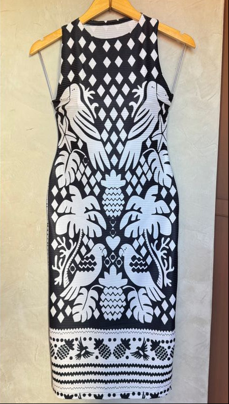 Vestido Canelado Estampado Mach
