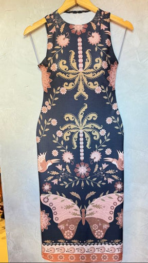 Vestido Canelado Estampado Mach