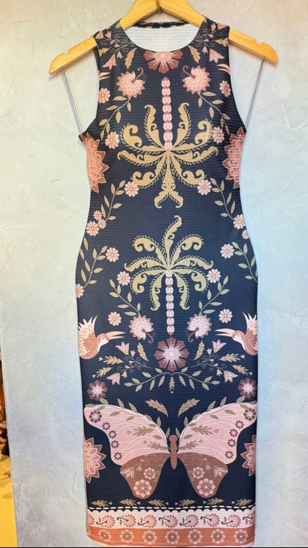 Vestido Canelado Estampado Mach
