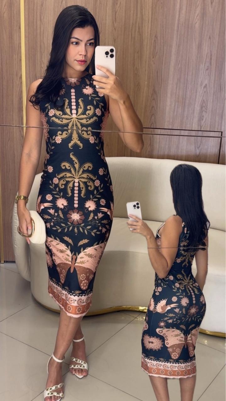 Vestido Canelado Estampado Mach